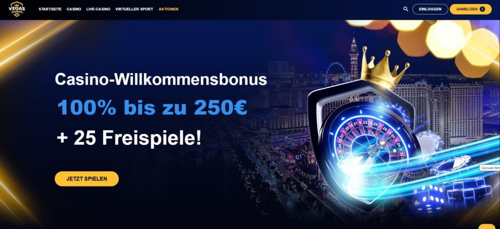 Die Webseite von Vegasduke erstrahlt in modernem Design.