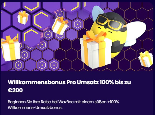Neukunden im Wazbee Casino dürfen sich auf bis zu 2.000 € Bonus und 200 Freispiele freuen.