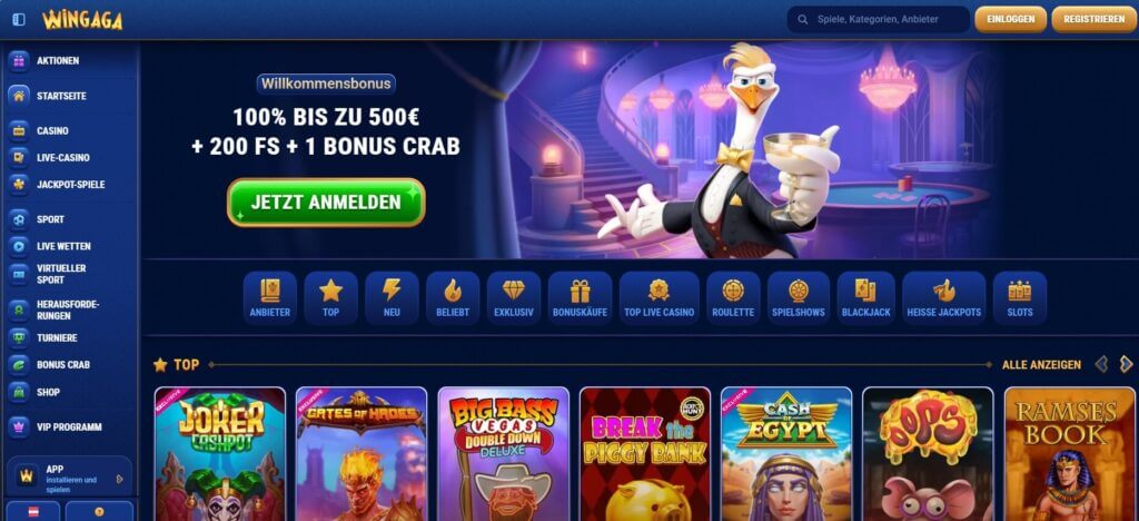 Die Webseite von Wingaga besticht durch verschiedene Blautöne