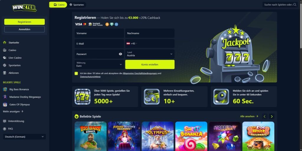 Das Winzter Casino heißt neue Spieler mit einem attraktiven Willkommenspaket von bis zu 3.000 € willkommen.